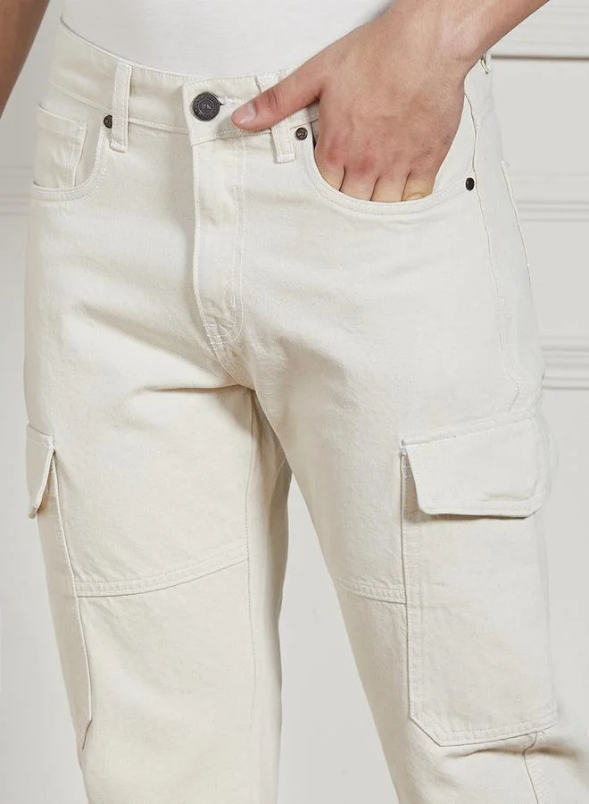 Dennis Lingo Mid Rise Relaxed Fit Cotton Solid Jeans by Styli