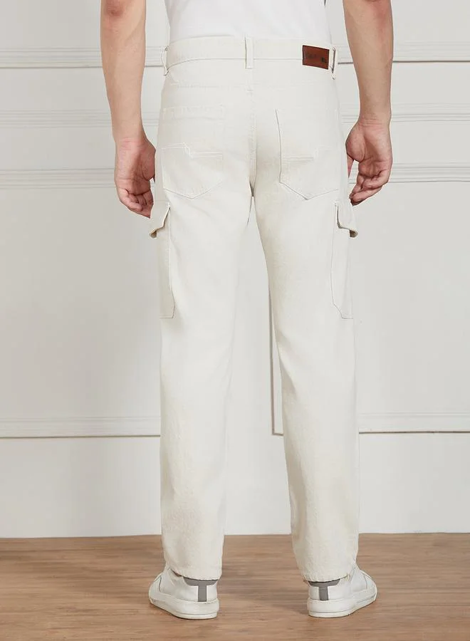 Dennis Lingo Mid Rise Relaxed Fit Cotton Solid Jeans by Styli