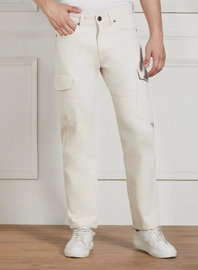 Dennis Lingo Mid Rise Relaxed Fit Cotton Solid Jeans by Styli