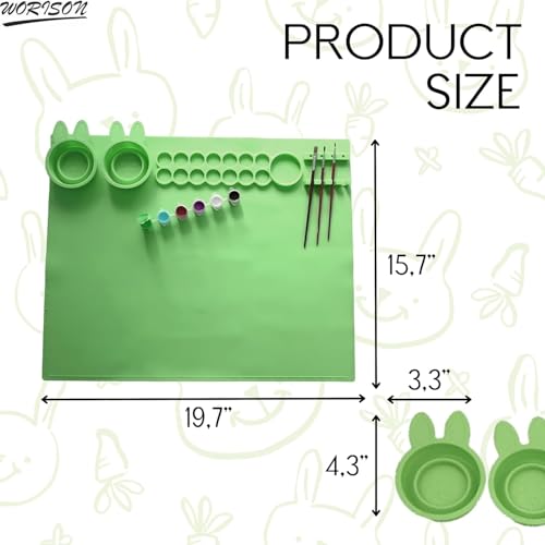 Worison Silicone Painting Mat with Brush Holders Multifunction Craft Mat for Crafts with Bunny Cups Painting Mats 15.7 x 19.5 Inch (Green) - Image 2