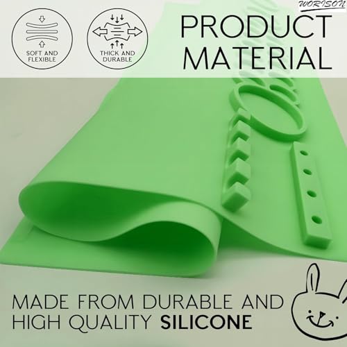 Worison Silicone Painting Mat with Brush Holders Multifunction Craft Mat for Crafts with Bunny Cups Painting Mats 15.7 x 19.5 Inch (Green) - Image 4
