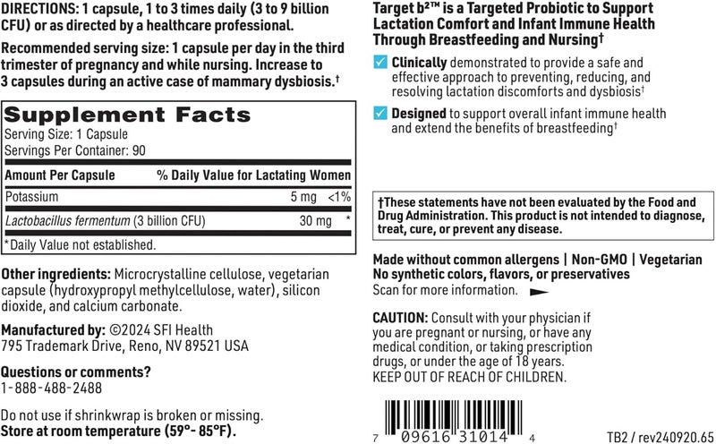 Klaire Labs SFI Health TherBiotic Target B2 Breastfeeding Supplement for Lactation Support  Lactobacillus Fermentum Probiotic  Promote Healthy Comfortable Breastfeeding 90 Capsules - Image 5