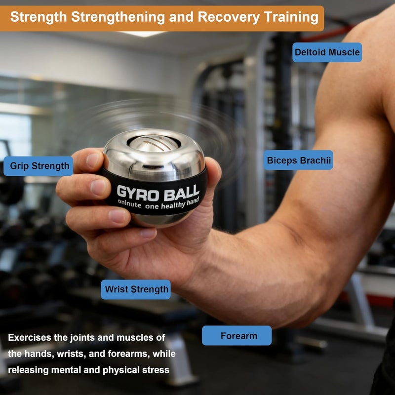 EXBEPE All-Metal Power Gyro Ball,Weighted Auto-Start Hand Wrist Forearm Trainer and Strengthener for Exercise Joint and Muscle with Ball Bag - Image 5
