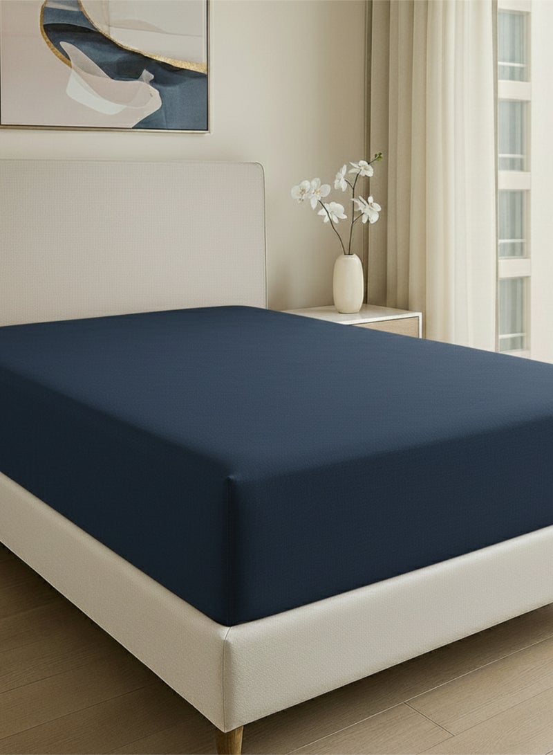 كلاود سكيب لينين Cloud Scape Linen 600 Thread Count Egyptian Cotton Fitted Sheet ( Queen, Dark Denim) - Image 1