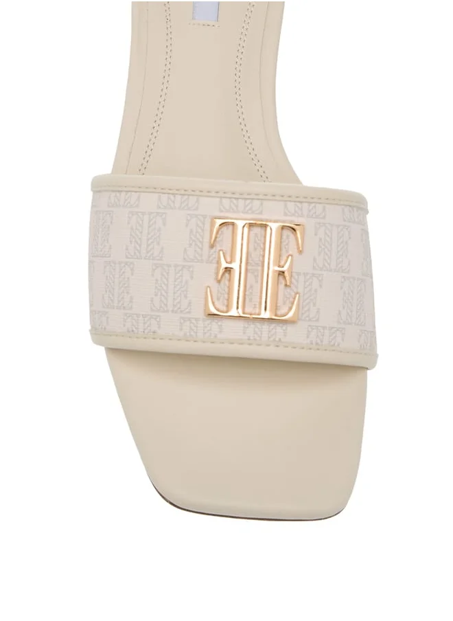 ELLE Womens Monogram Detail Slip-On Sandals With Block Heels