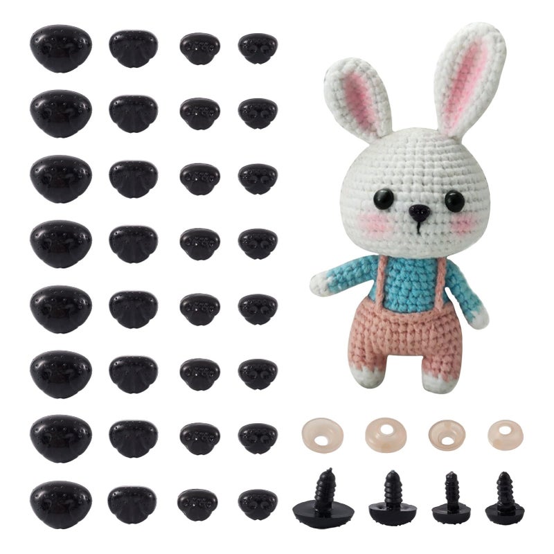 Craftdady 100Sets Black Plastic Safety Noses Crafts with Washers for DIY Puppet Plush Animal Making - Image 2