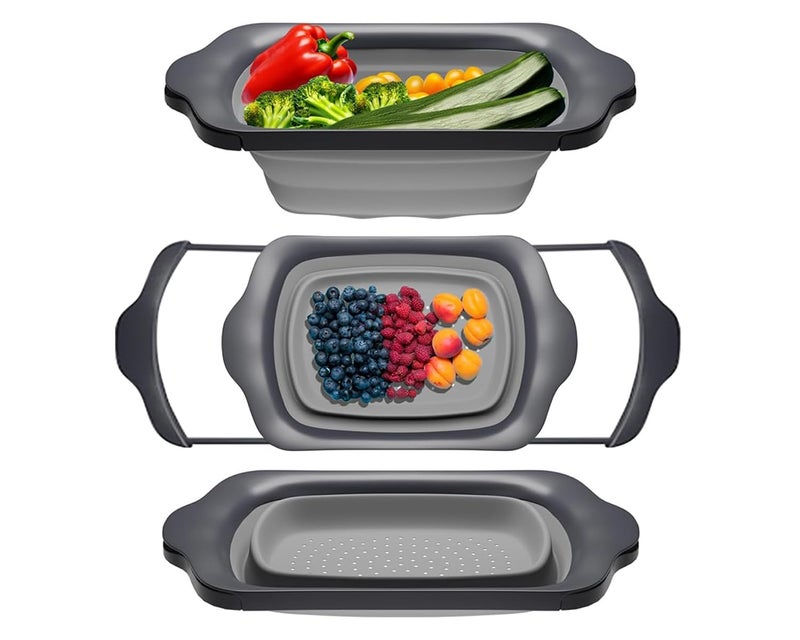 Comfify XL Large Kitchen Strainer - Collapsible Silicone Over-The-Sink Colander with Extendable Handles - Use with Pasta, Fruit, Berries & Veggie - 6 Quart - Gray - Image 1