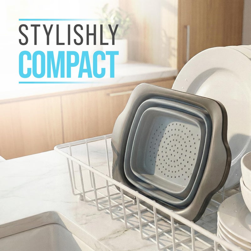 Comfify XL Large Kitchen Strainer - Collapsible Silicone Over-The-Sink Colander with Extendable Handles - Use with Pasta, Fruit, Berries & Veggie - 6 Quart - Gray - Image 2