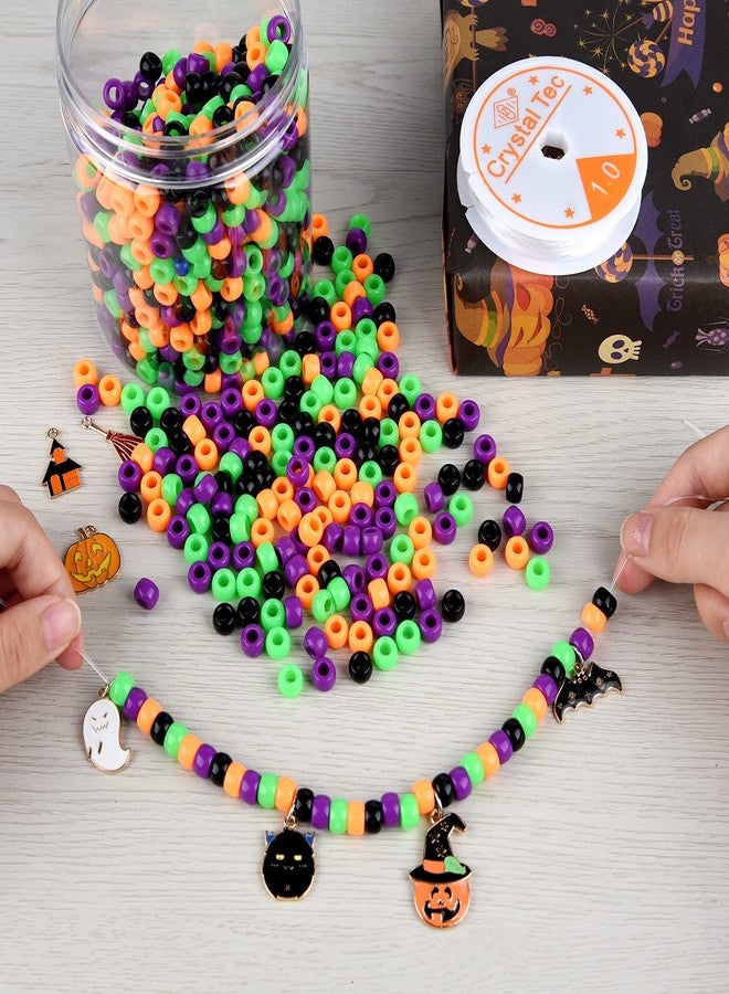 KUUQA 1050 Pcs Halloween Pony Beads with 7 Pcs Charms Pendant Decorations 1 Roll Elastic String Acrylic DIY Craft Beads with Storage Box Halloween Beads for Jewelry Making - Image 4