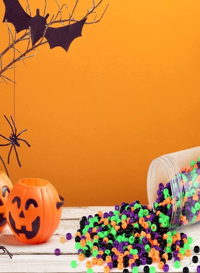 KUUQA 1050 Pcs Halloween Pony Beads with 7 Pcs Charms Pendant Decorations 1 Roll Elastic String Acrylic DIY Craft Beads with Storage Box Halloween Beads for Jewelry Making - Image 5