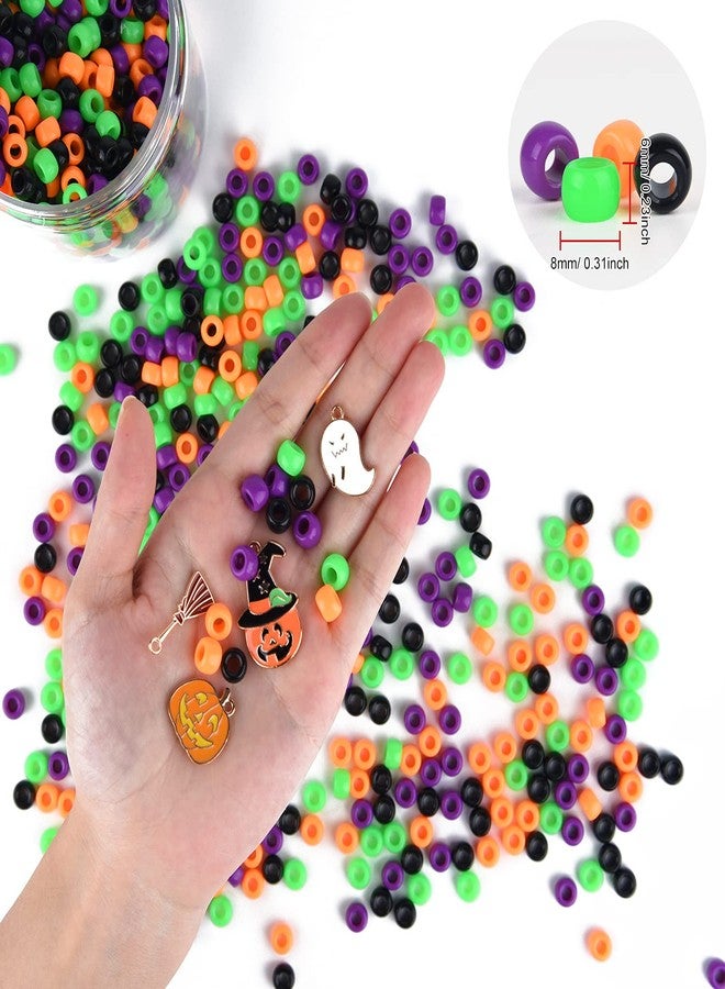 KUUQA 1050 Pcs Halloween Pony Beads with 7 Pcs Charms Pendant Decorations 1 Roll Elastic String Acrylic DIY Craft Beads with Storage Box Halloween Beads for Jewelry Making - Image 3