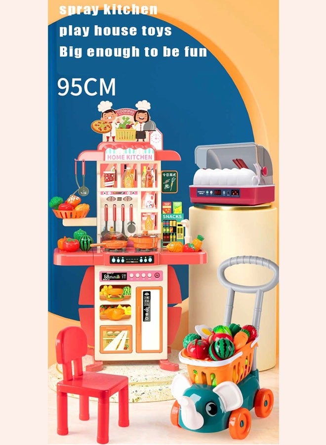 Kids kitchen Play Toy Set,54-Piece Beautiful Pretend Kitchen Play Set Toy, Cutting Play Kitchen Set for Kids, Pretend Cooking Fruit & Vegetables Fast Food,  Educational Gift for Children Birthday - Image 5