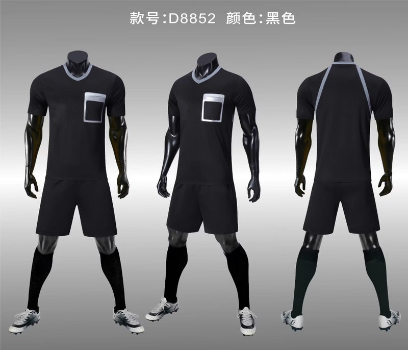 Generic Football referee suit mens and womens adult training suit childrens sports short-sleeved ball suit fixed Z printing match jersey Black