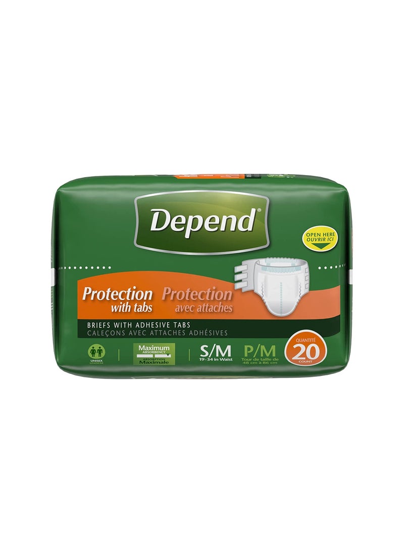 Depend - Depend Protection with Tabs, Maximum Briefs S/M, 20 Count 19-34 in Waist - Image 1