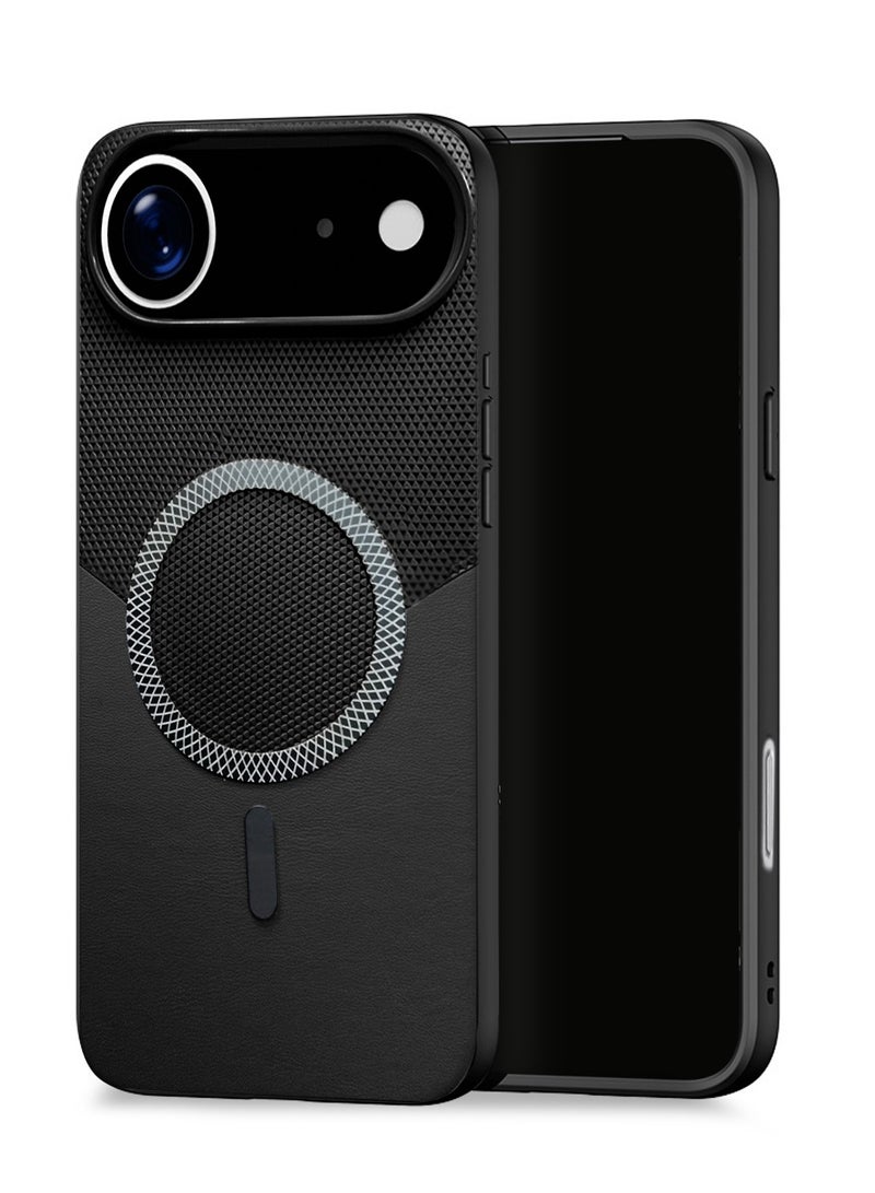 دبليو تيك غطاء هاتف آبل آيفون  إير 5G 2025 مصنوع من جلد فاخر مع حماية متينة ومغناطيس ماغسيف (MCMPMN) - أسود - Image 1