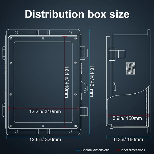 Namunanee Outdoor Electrical Junction Box, ABS Water Resistant Enclosure with Internal Mounting Panel & Hinged Cover (18.1" H* 12.6" L* 6.3" W) - Image 5