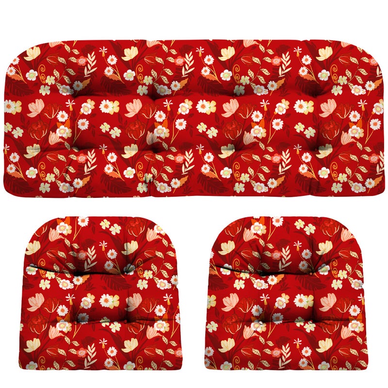 DANGHOOGY Wicker Chair Cushions, Waterproof Outdoor Loveseat Cushions for Patio Furniture, Tufted Wicker Furniture Cushions, 1 Loveseat and 2 U-Shaped Cushions (Black Floral) - Image 1