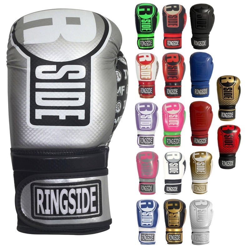 Ringside Apex Bag Gloves IMFTech Synthetic Boxing Gloves with Secure Wrist Support Ideal for Men and Women Silver and Black SM