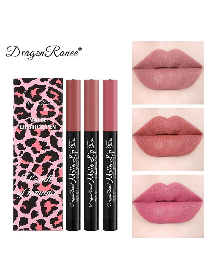 Dragon Ranee 3 Pieces Matte Lipstick Pen，Nude Matte Lipstick Set,Matte Lipstick,Matte Lip Gloss,Velvet Lipstick Matte Lip Stain,Long Lasting Waterproof Lip Gloss Lipstick for Women Makeup,#B - Image 1