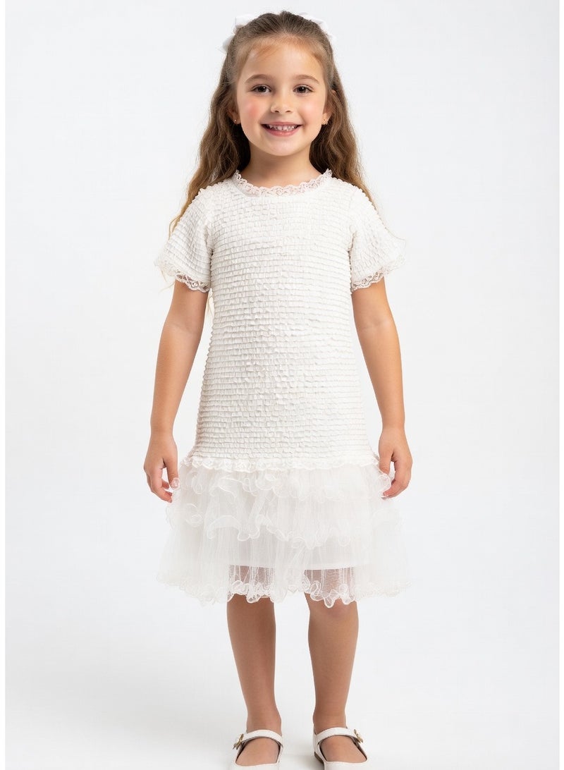 Queen FRILL WHITE Girls Party Dress, Princess Dress Party Wear Wedding Evening Formal Pageant Dance Gown for Birthday Kid Girls Elegant - Image 1