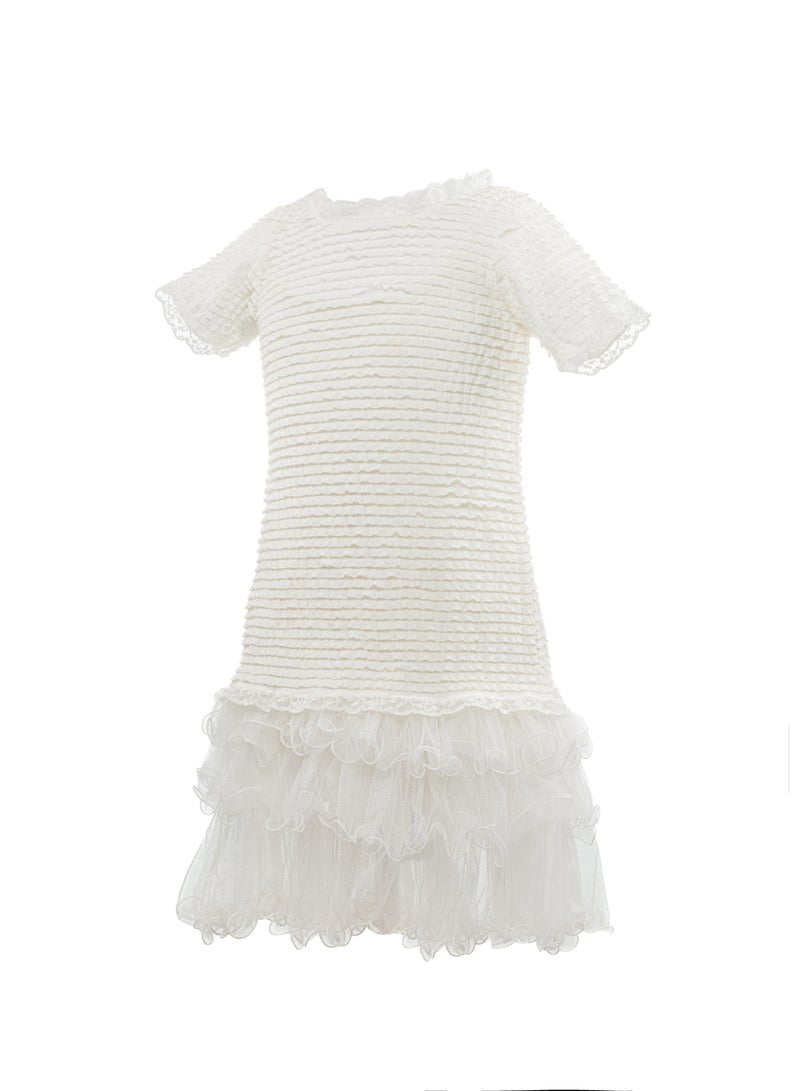 Queen FRILL WHITE Girls Party Dress, Princess Dress Party Wear Wedding Evening Formal Pageant Dance Gown for Birthday Kid Girls Elegant - Image 2