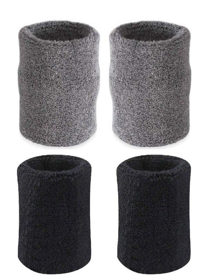 PLAY2FIT Sports Wristband (4 Pieces) Play2fit Brand, Soft Sweat Absrorbing for All Sports and Outdoor Activities (3 Inch, Black/Grey) - Image 2