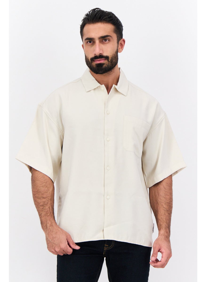 Jack Jones Men Regular Fit Solid Short Sleeves Casual Shirt, Butter Cream  - Image 1