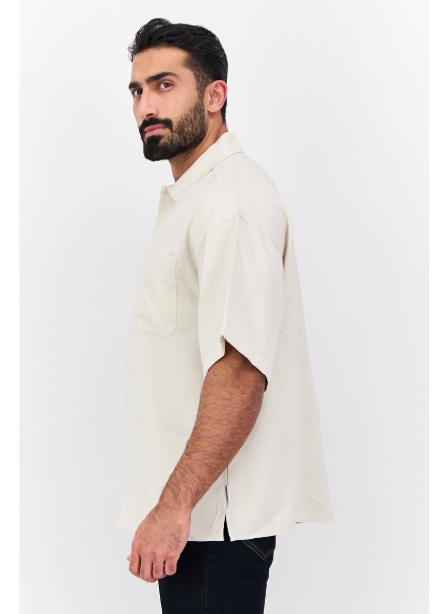 Jack Jones Men Regular Fit Solid Short Sleeves Casual Shirt, Butter Cream  - Image 2
