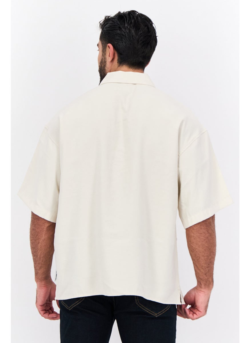 Jack Jones Men Regular Fit Solid Short Sleeves Casual Shirt, Butter Cream  - Image 3