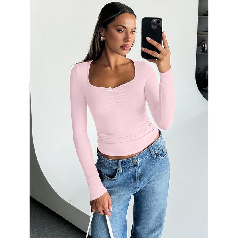Trendy Queen بلوزة نسائية للخروج باكمام طويلة تي شيرت عصري لطيف Y2k ملابس خريفية عصرية 2025 - Image 5