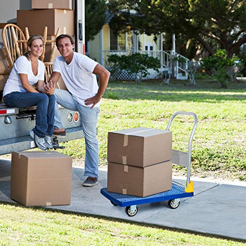 YSSOA Platform Truck with 440lb Weight Capacity and 360 Degree Swivel Wheels, Foldable Push Hand Cart for Loading and Storage, Blue - Image 2