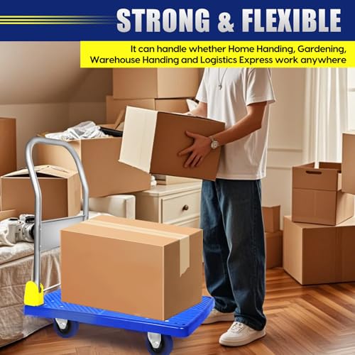 YSSOA Platform Truck with 440lb Weight Capacity and 360 Degree Swivel Wheels, Foldable Push Hand Cart for Loading and Storage, Blue - Image 3