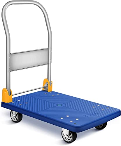 YSSOA Platform Truck with 440lb Weight Capacity and 360 Degree Swivel Wheels, Foldable Push Hand Cart for Loading and Storage, Blue - Image 4