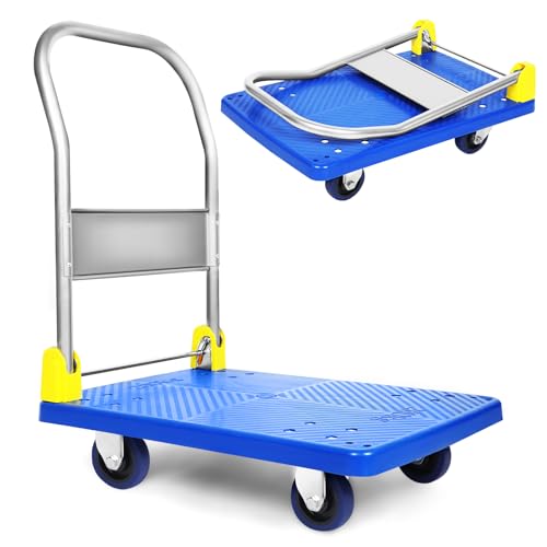 YSSOA Platform Truck with 440lb Weight Capacity and 360 Degree Swivel Wheels, Foldable Push Hand Cart for Loading and Storage, Blue - Image 1