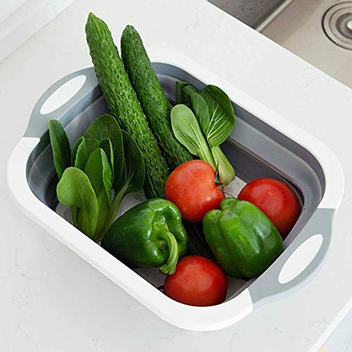 DARKZONE Collapsible Cutting Board with Colander Foldable MultiFunction Kitchen Plastic Silicone Dish Tub Washing and Draining Veggies Fruits Food Grade Sink Storage Basket - Image 1