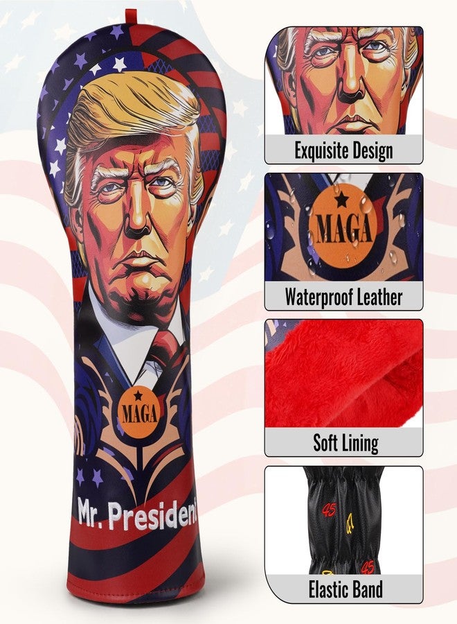 Big Crazy President Golf Head Covers, Funny Driver Headcover, Premium Leather Golf Club Covers for Club Protective, Golf Gift Accessory for Man - Image 4