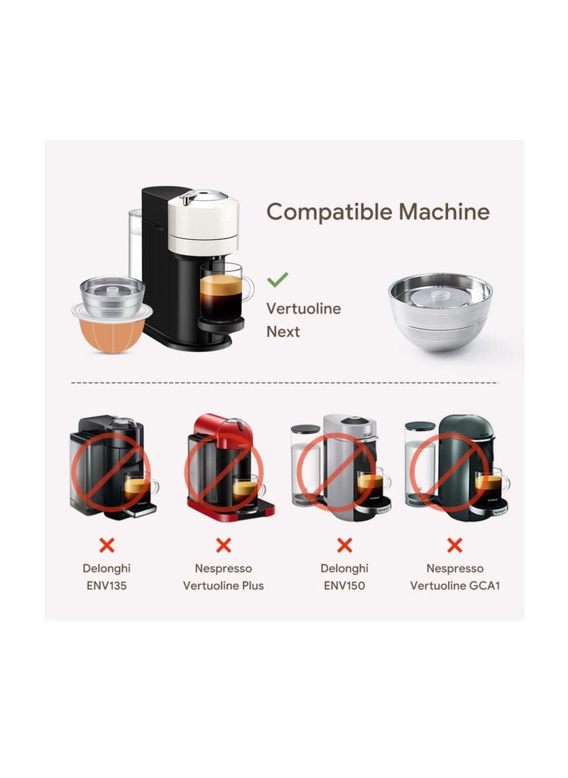 Reusable Coffee Pods Holder for Vertuo Next, Stainless Steel Refillable Filters, Only Compatible with Nespresso VERTUO NEXT 8OZ - 3.0 Generation