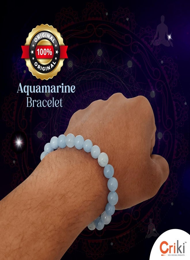 CRIKI Natural Aquamarine Bracelet for Women and Men Original Certified Aquamarine Stones Blue Bracelet with Lab Certificate for Money, Communication, Positivity and Chakra Healing 8MM Beads (6.5 Inch) - Image 2