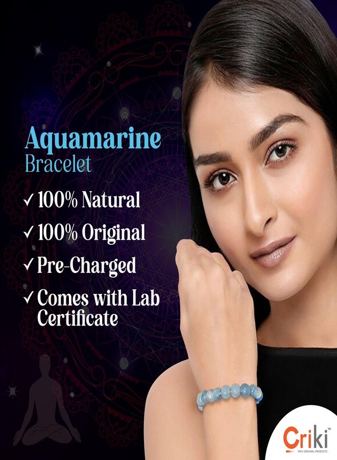 CRIKI Natural Aquamarine Bracelet for Women and Men Original Certified Aquamarine Stones Blue Bracelet with Lab Certificate for Money, Communication, Positivity and Chakra Healing 8MM Beads (6.5 Inch) - Image 5