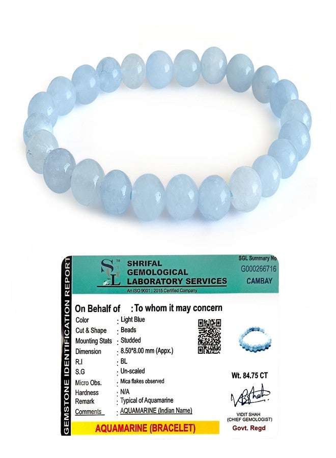 CRIKI Natural Aquamarine Bracelet for Women and Men Original Certified Aquamarine Stones Blue Bracelet with Lab Certificate for Money, Communication, Positivity and Chakra Healing 8MM Beads (6.5 Inch) - Image 1