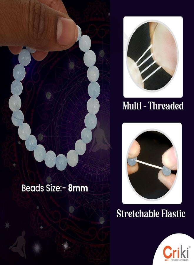 CRIKI Natural Aquamarine Bracelet for Women and Men Original Certified Aquamarine Stones Blue Bracelet with Lab Certificate for Money, Communication, Positivity and Chakra Healing 8MM Beads (6.5 Inch) - Image 3