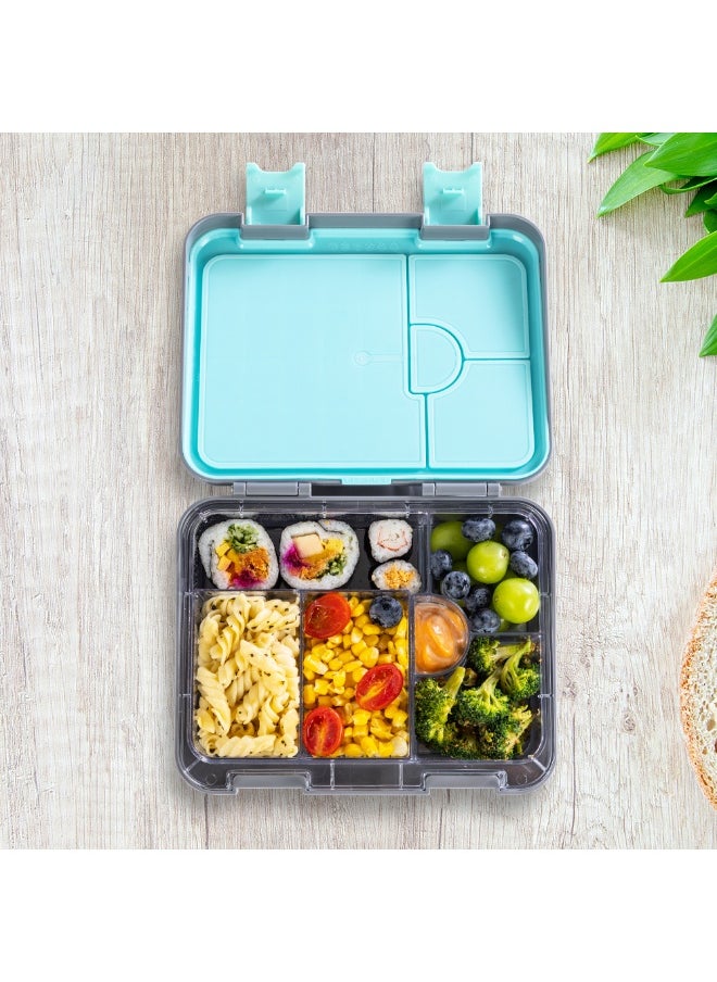 Eazy Kids Eazy Kids 6 & 4 Convertible Bento Lunch Box w/ Steel Spoon & Fork Set and Alphabets Sticker - T-Rex Grey  - Image 2