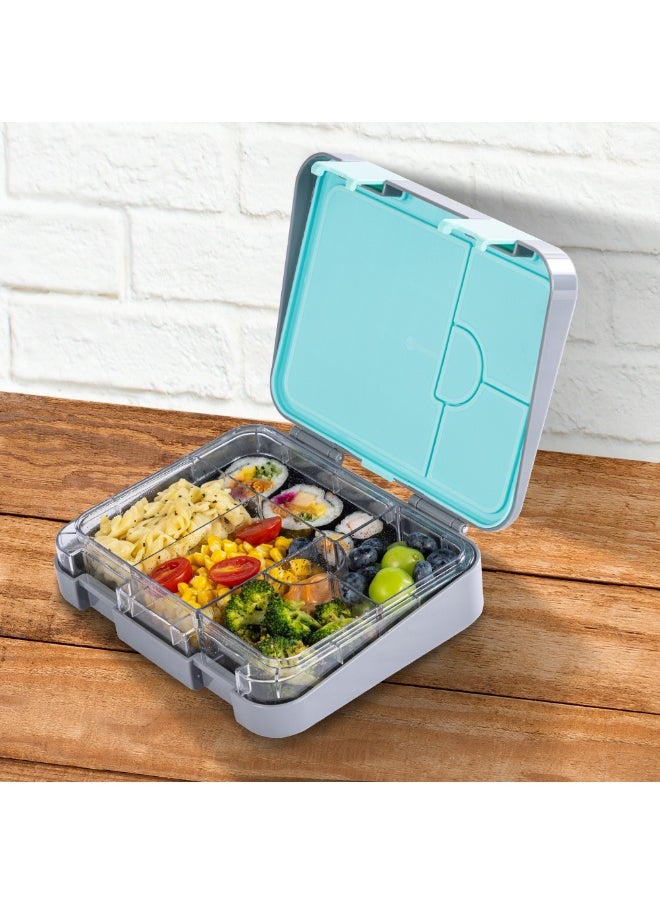 Eazy Kids Eazy Kids 6 & 4 Convertible Bento Lunch Box w/ Steel Spoon & Fork Set and Alphabets Sticker - T-Rex Grey  - Image 5