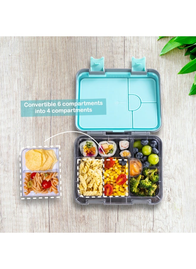 Eazy Kids Eazy Kids 6 & 4 Convertible Bento Lunch Box w/ Steel Spoon & Fork Set and Alphabets Sticker - T-Rex Grey  - Image 3