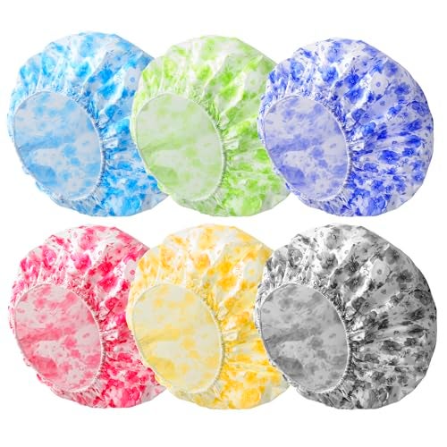 CHFONG 6 PCS Shower Caps for Women Double Side Waterproof Shower Cap Reusable Elastic Bath Caps for Shower EVA Bathing Shower Caps Bath Hair Caps Plum Blossom - Image 1