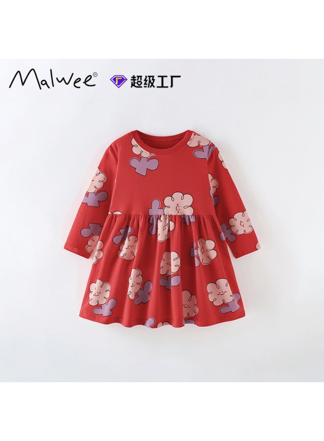 Girls Autumn New Dress European and American Style Kids Round Neck Long Sleeve Cute Dress