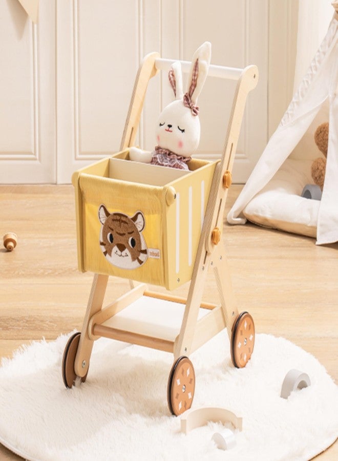 ROBOTIME Baby Walkers for Boys, Wooden Shopping Cart Toy for Toddler Kids, Height-Adjustable Wooden Push Walker, Sit to Stand Walker for Baby Learning to Walk - Image 2