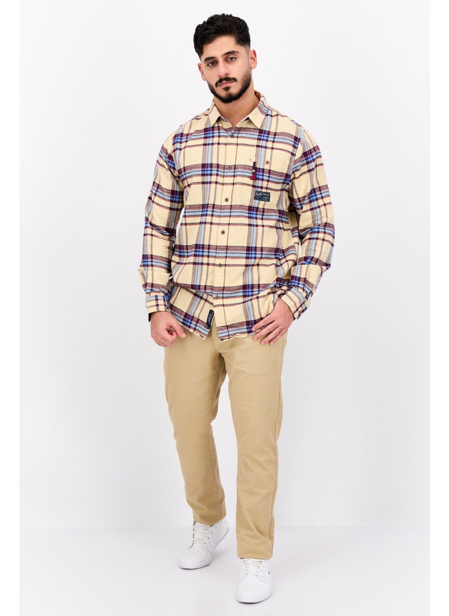 Scotch & Soda Men Regular Fit Checkered Long Sleeves Casual Shirt, Beige  - Image 4