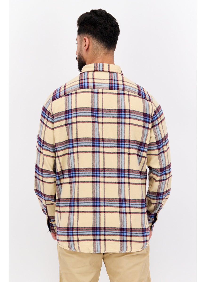 Scotch & Soda Men Regular Fit Checkered Long Sleeves Casual Shirt, Beige  - Image 2
