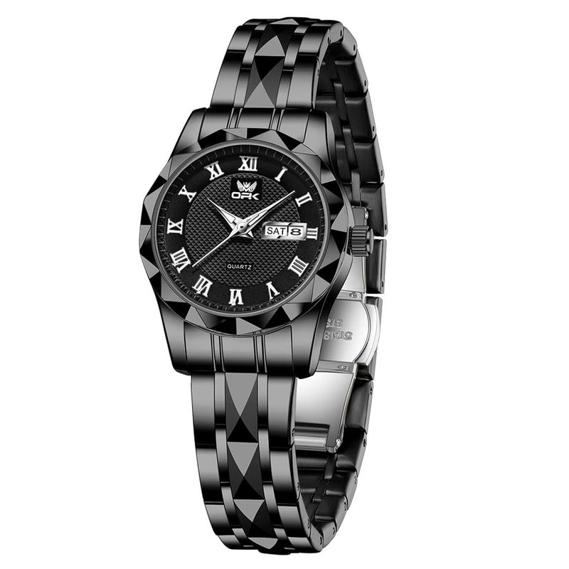 OPK Wacthes for Women Black Easy to Read Stainless Steel Ladies Watches for Female Small Watch Waterproof Luminous Day Date - Image 1